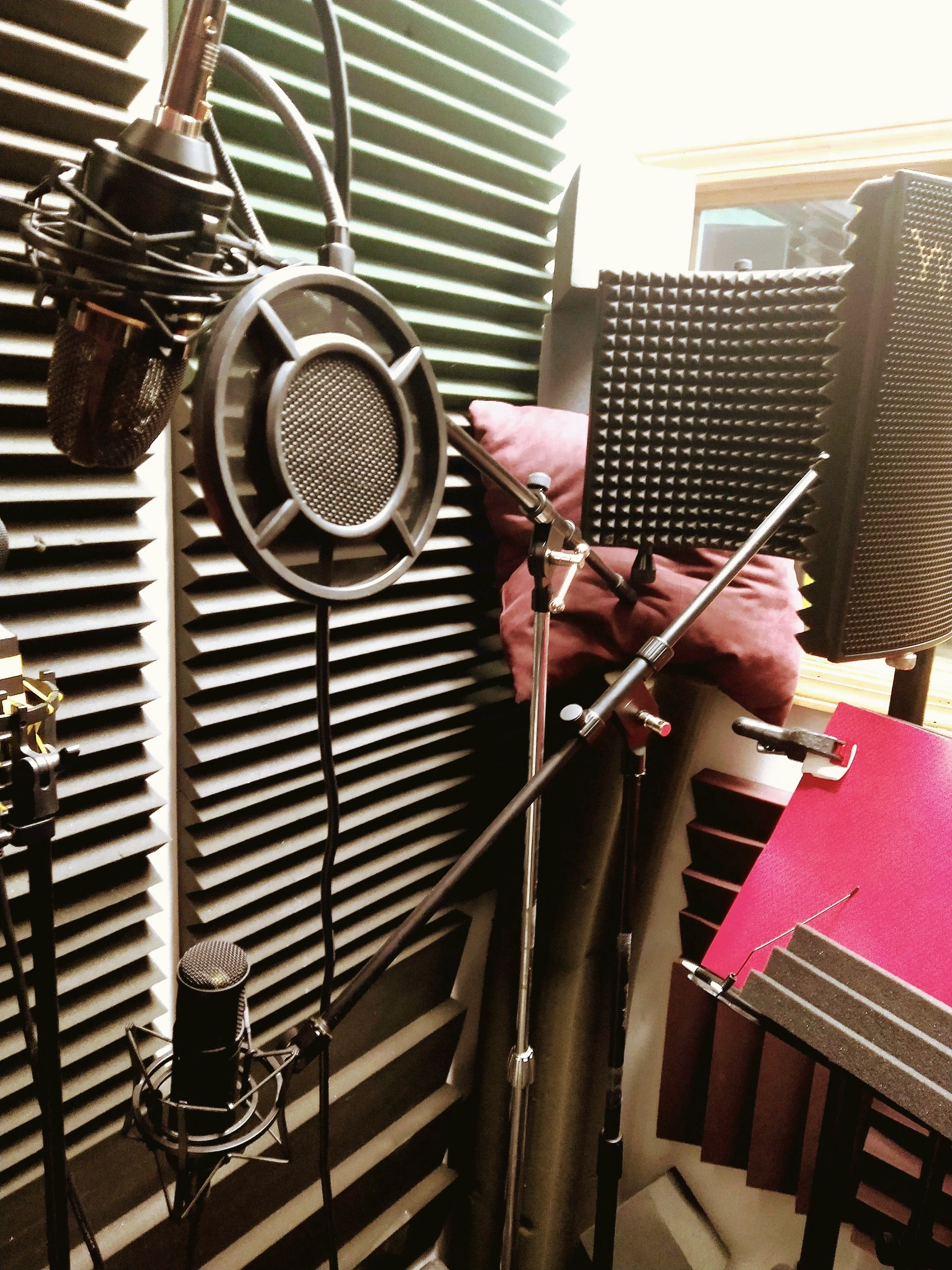 Microphone setup inside the Studio B vocal booth