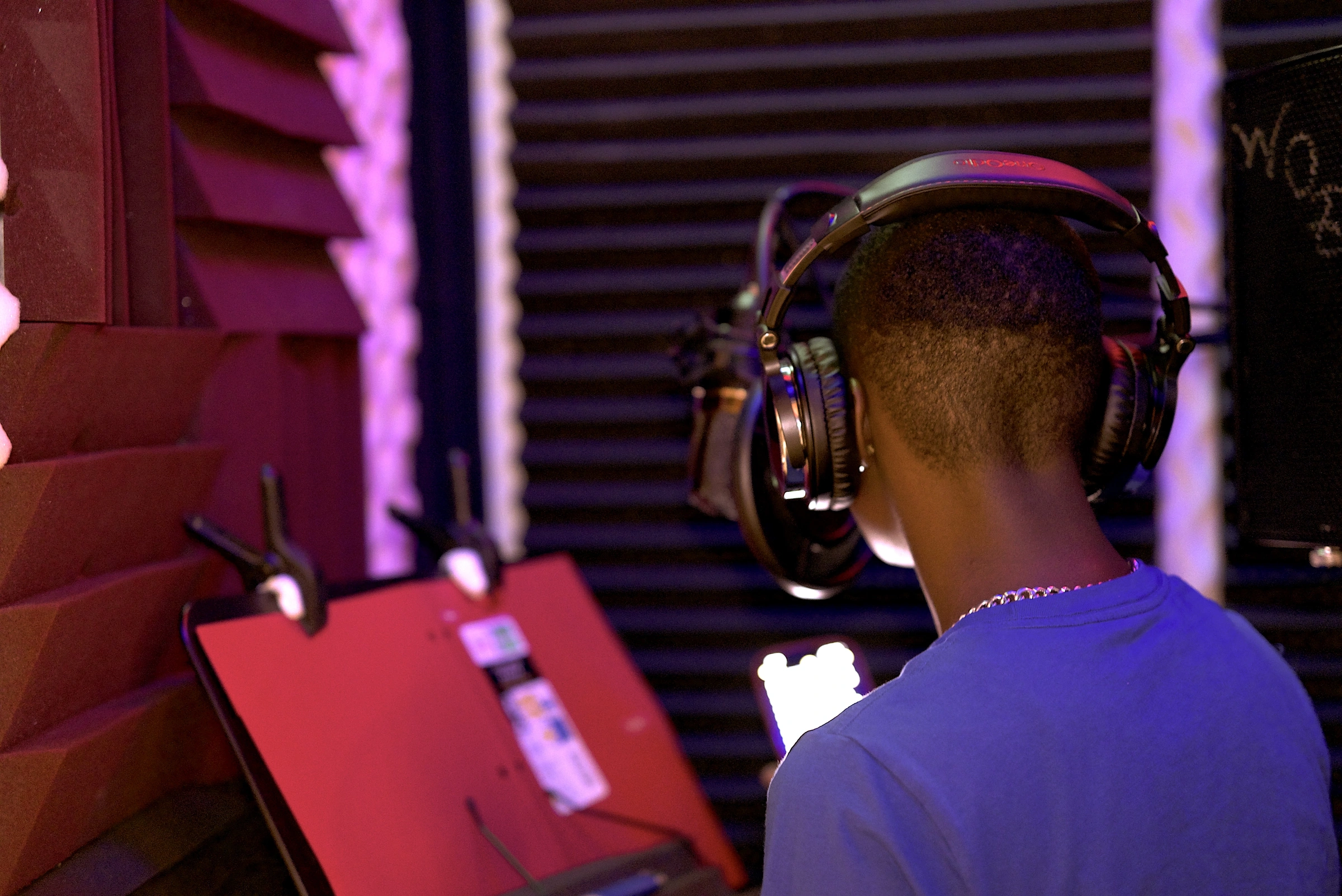 Artist recording in the Studio B vocal booth
